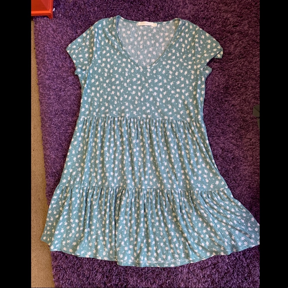 Lush Dry Goods Aqua Floral Babydoll Dress